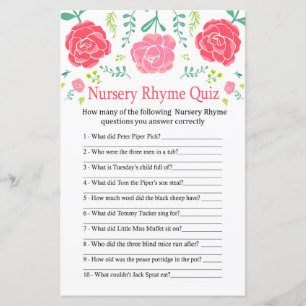 Roses Nursery Rhyme Quiz baby shower game