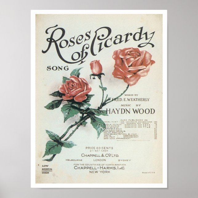 Roses of Picardy Vintage Songbook Cover Poster (Front)