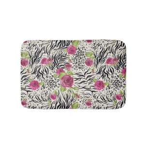 Roses On Animal Pattern Bath Mat