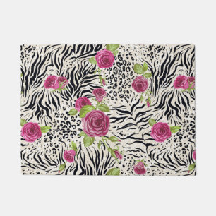 Roses On Animal Pattern Doormat
