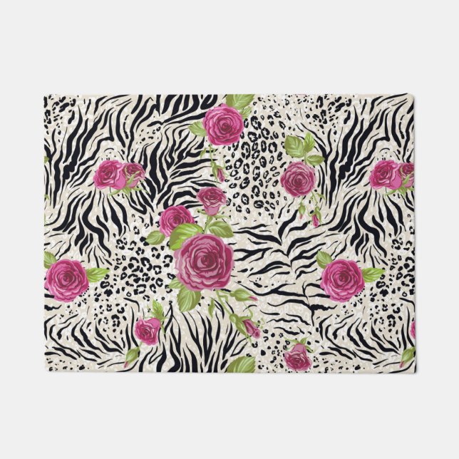 Roses On Animal Pattern Doormat (Front)