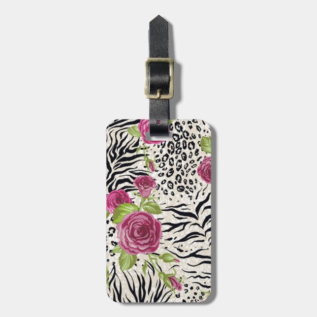 Roses On Animal Pattern Luggage Tag (Front Vertical)