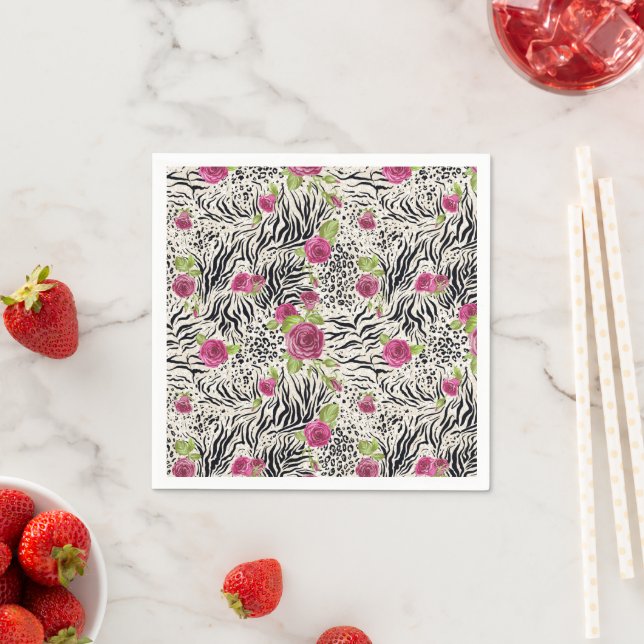 Roses On Animal Pattern Napkin (Insitu)