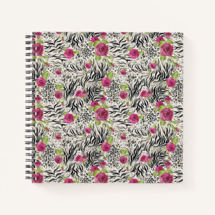 Roses On Animal Pattern Notebook