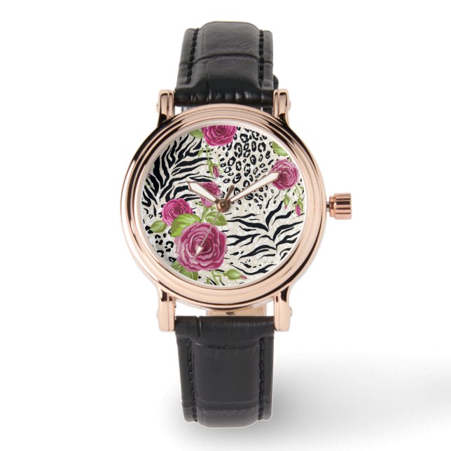 Roses On Animal Pattern Watch (Front)
