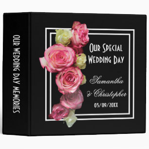 Roses on black floral bouquet wedding binder