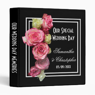 Roses on black floral bouquet wedding binder