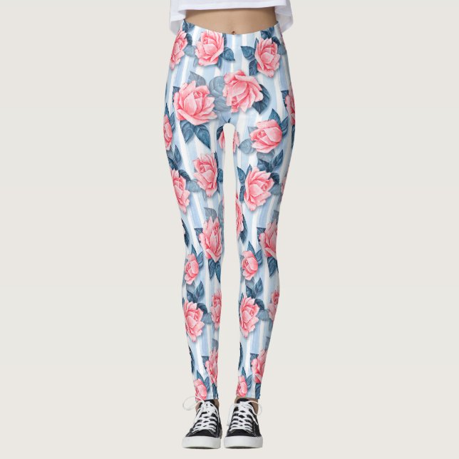Roses on blue leggings (Front)