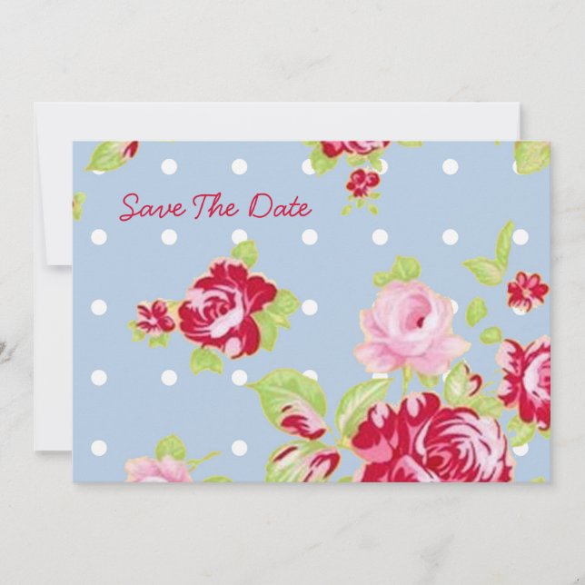 Roses On Blue Save The Date (Front)