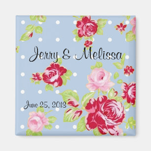 Roses On Blue Wedding Favour Magnet