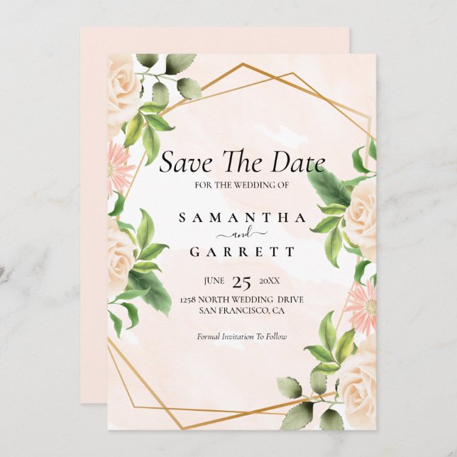 Roses On Golden Frame Invitation (Front/Back)