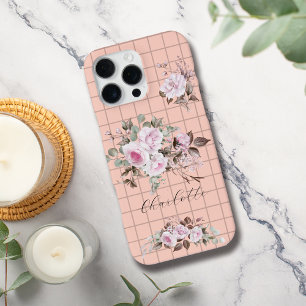 Roses on Grids Personalize Name Iphone Case