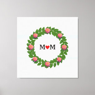 Roses on Laurel  Wreath Canvas Print