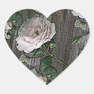 Roses on Weathered Wood Heart Sticker
