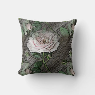 Roses on Weathered Wood Throw Pillow