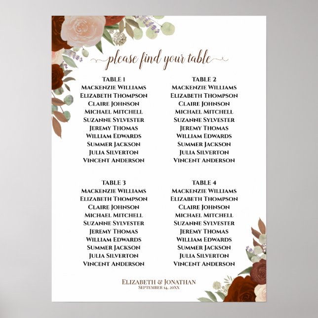 Roses orange rouille 4 Mariage de table Tableau de (Devant)