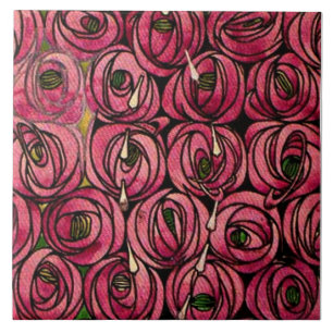 Roses, painting by Charles Mackintosh,  Tile