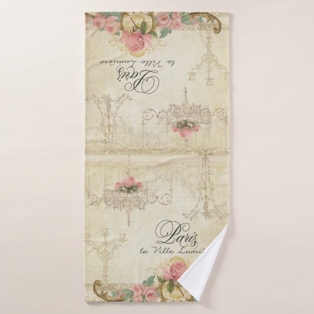 Roses Paris Chandelier parisien Vintage Élégant (Serviette de bain)