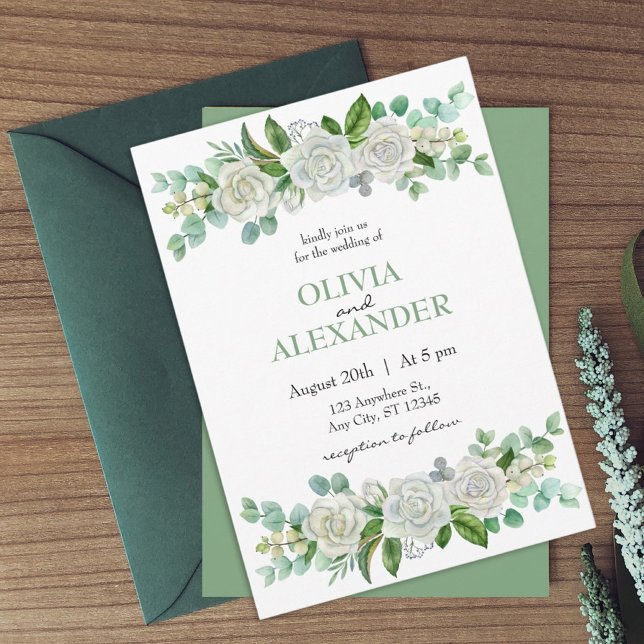 Roses Pastel Green Wedding Invitation  (Creator Uploaded)