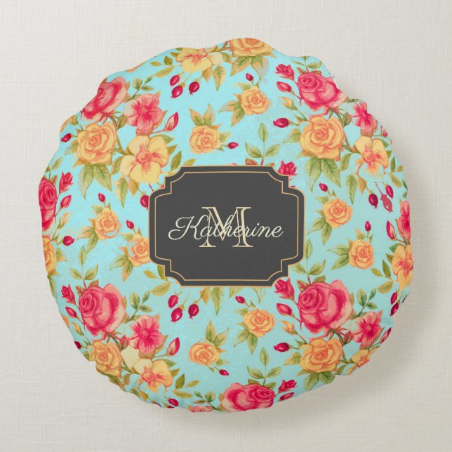 Roses Pattern Round Pillow (Back)