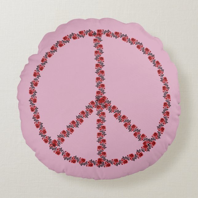 Roses Peace Sign Round Pillow (Front)