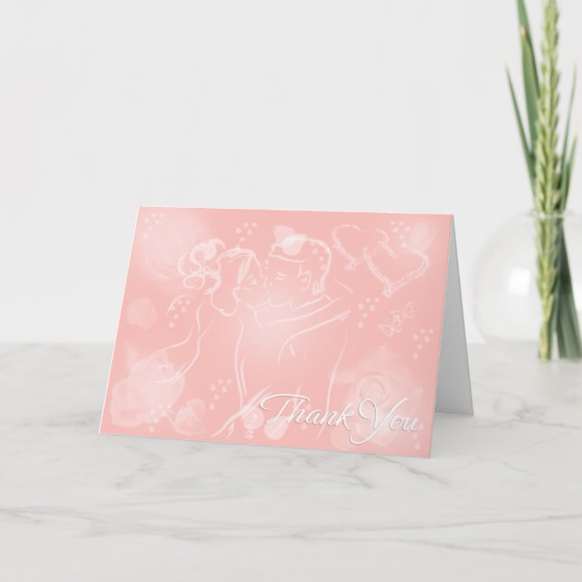 Roses Peach Thank You Wedding Cards (Front)
