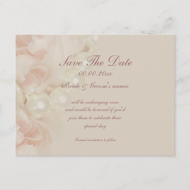 Roses pearls pink save the date invitations (Front)
