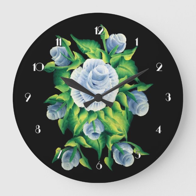 Roses peints à la main Horloge ronde du mur (Recto)