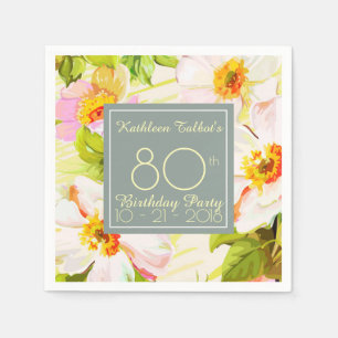 Roses Peonies 80th Birthday Party Paper Napkin