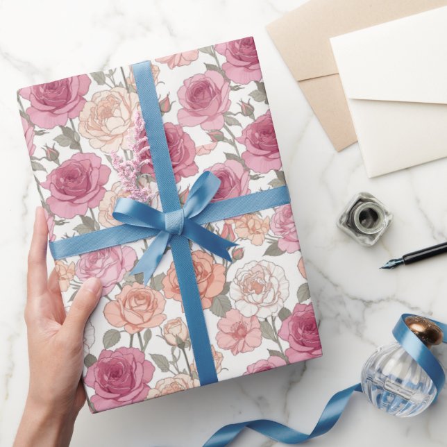 Roses & Peonies — Modern Pastel Minimalism Wrapping Paper (Gifting)