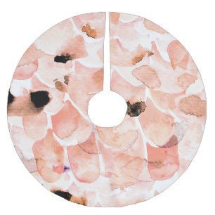Roses, peony, and leaves, watercolor pattern. brushed polyester tree skirt