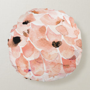 Roses, peony, and leaves, watercolor pattern. round pillow