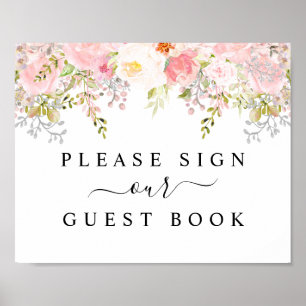 Roses Peony Blush Pink Wedding Guest Book Sign