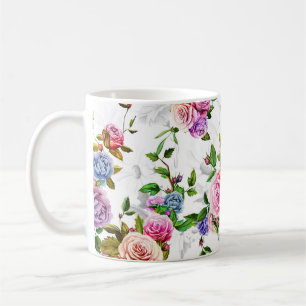 Roses, peony with leaves and chamomile with cornfl coffee mug