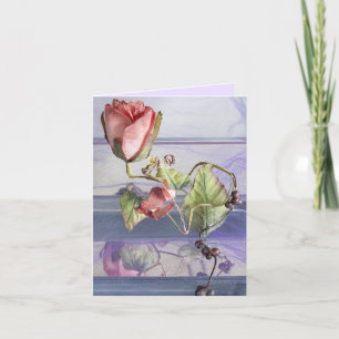 Roses, petals, leaves stem purple floral note card