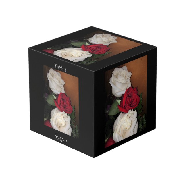 Roses Photo Cube with Table Number (Front Angled)