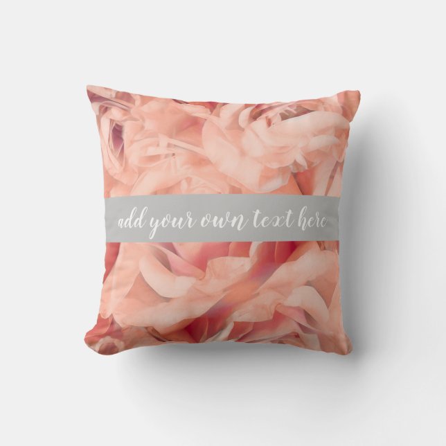 roses pink and grey add your own text   throw pillow (Front)