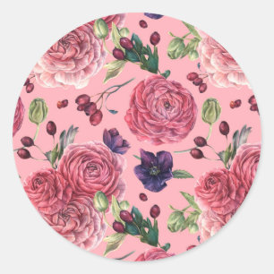 Roses Pink Dream Pattern Classic Round Sticker