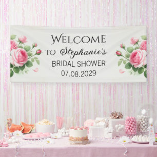 Roses Pink Flowers Rustic Bridal Shower Banner