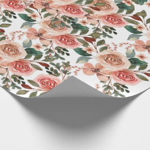 Roses pink watercolor bridal shower wedding gift wrapping paper
