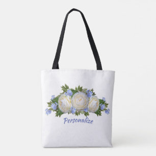 Roses Plumbago Flower Bouquet Stylish Personalize Tote Bag