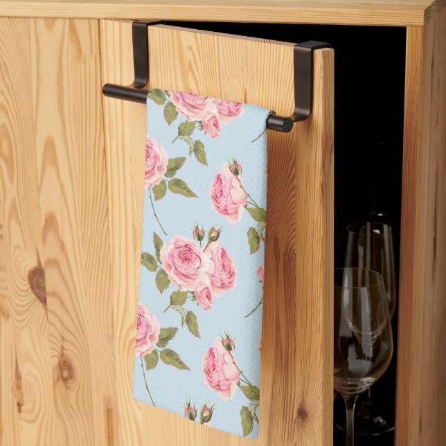Roses & Polka Dots Pattern Kitchen Towel (Thirds Fold)