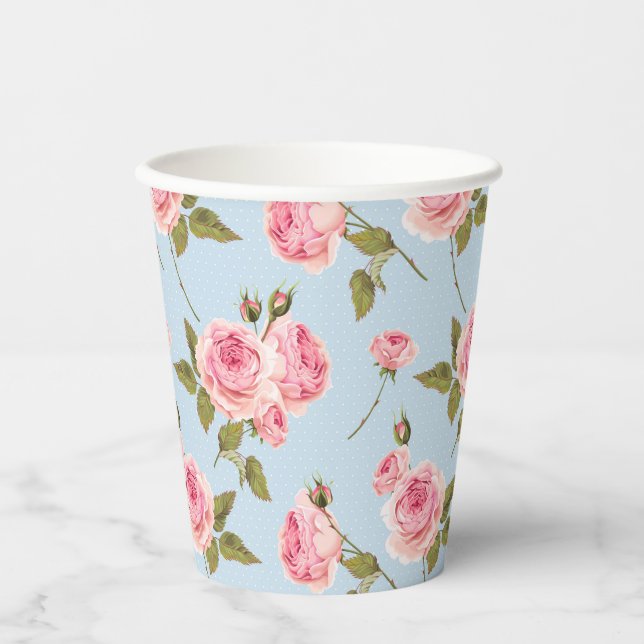 Roses & Polka Dots Pattern Paper Cups (Front)