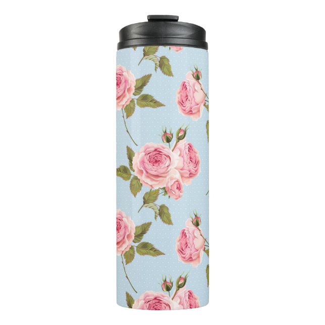 Roses & Polka Dots Pattern Thermal Tumbler (Front)