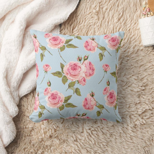 Roses & Polka Dots Pattern Throw Pillow (Blanket)