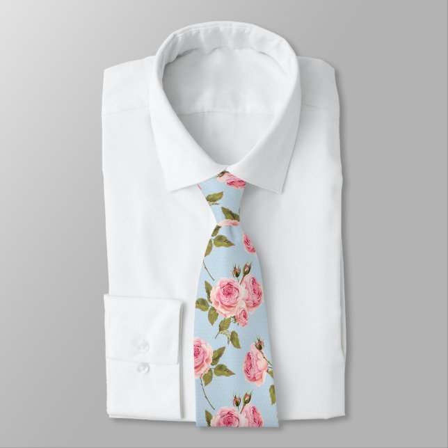 Roses & Polka Dots Pattern Tie (Tied)