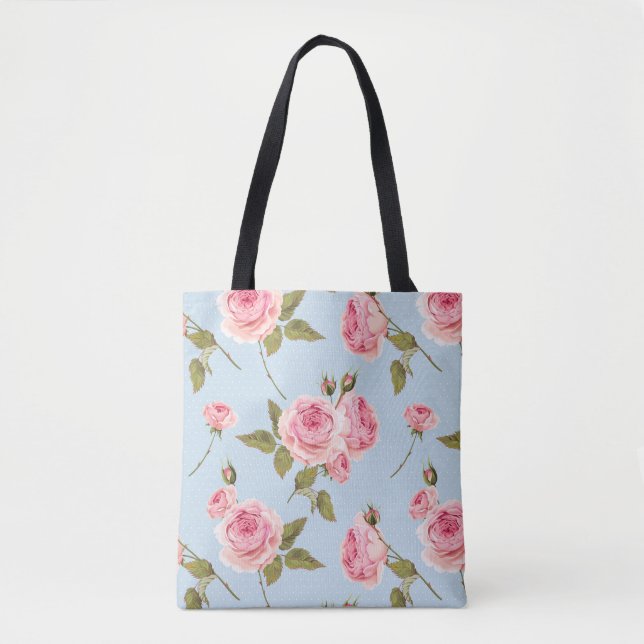 Roses & Polka Dots Pattern Tote Bag (Front)