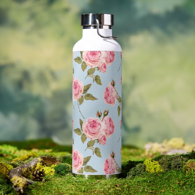 Roses & Polka Dots Pattern Water Bottle (Outdoor)