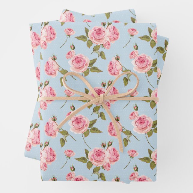 Roses & Polka Dots Pattern Wrapping Paper Sheet (In situ)