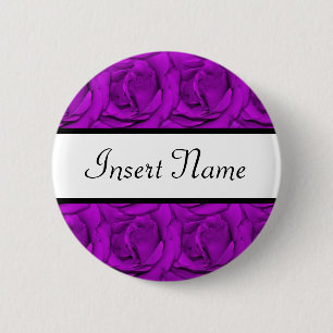 Roses purple wedding name tag 2 inch round button
